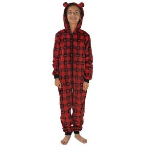 Munki Munki • NWT Red Plaid Hooded Onesie with Bear Ears